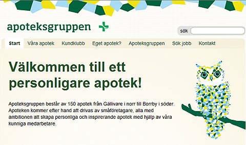 , Kuvakaappaus Apoteksgruppenin kotisivuilta 15.3.2010.