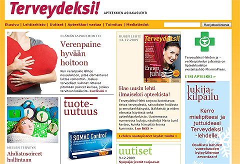 , Terveydeksi!-lehden tuoreet nettisivut 12/09